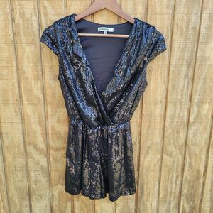 Bailey Blue Charlotte Russe Black Faux Wrap Sequins Romper Womens Size M